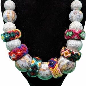 Wanderlust & Friendship VTG Map Necklace Lenora Dame Statement Chunky BOHO Retro